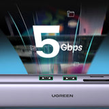 Hub USB UGREEN Docking station CM512 (90568), Type-C to Type-C, 2x USB, HDMI 4K@30Hz, RJ45, SD/TF Card, 5Gbps, PD100W, gri
