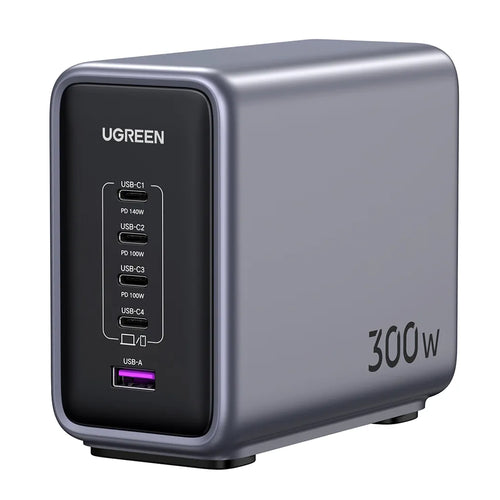 Incarcator retea UGREEN Nexode CD333 (90903B), cu Cable, Super Incarcare rapida, GaN, 5in1, USB, 4x Type-C, 300W, 5A, 2m, gri