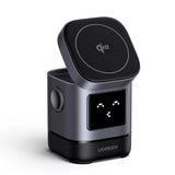 Incarcator wireless UGREEN W709 (45775), 2in1, cu Smart Display, Funny Emoji, pentru iPhone, AirPods, USB-C, 25W, negru
