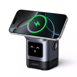 Incarcator wireless UGREEN W709 (45775), 2in1, cu Smart Display, Funny Emoji, pentru iPhone, AirPods, USB-C, 25W, negru