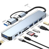 Hub USB Techsuit Docking station DataBridge 8 in 1 (H9), USB, Type-C to 4x USB, Type-C, 3.5mm Jack, TF/SD Card, gri