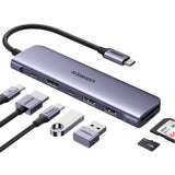Hub USB UGREEN CM195 (15214), Type-C to 2x USB, 1x Type-C 5Gbps, 1x Type-C PD100W, 1x HDMI 4K, SD/TF Card, gri