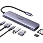 Hub USB UGREEN CM195 (15214), Type-C to 2x USB, 1x Type-C 5Gbps, 1x Type-C PD100W, 1x HDMI 4K, SD/TF Card, gri