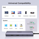 Hub USB UGREEN CM498 (15375), Type-C to 2x USB, 3x Type-C, HDMI, RJ45, SD/TF Card, 4K@60Hz, PD100W, 5Gbps, gri