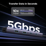 Hub USB UGREEN CM498 (15375), Type-C to 2x USB, 3x Type-C, HDMI, RJ45, SD/TF Card, 4K@60Hz, PD100W, 5Gbps, gri