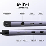 Hub USB UGREEN CM498 (15375), Type-C to 2x USB, 3x Type-C, HDMI, RJ45, SD/TF Card, 4K@60Hz, PD100W, 5Gbps, gri