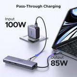 Hub USB UGREEN CM498 (15375), Type-C to 2x USB, 3x Type-C, HDMI, RJ45, SD/TF Card, 4K@60Hz, PD100W, 5Gbps, gri