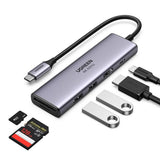 Hub USB UGREEN Docking station CM511 (60384), Type-C to Type-C, 2x USB, HDMI 4K, carduri SD/TF, gri