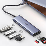 Hub USB UGREEN Docking station CM511 (20956A), Type-C to 3x USB3.0, HDMI 4K, 5Gbps, Card reader SD/TF, 104MB/s, gri