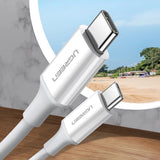 Cablu UGREEN de date US264 (60518), Incarcare rapida, USB-C to USB-C, 3A, 60W, 1m, alb