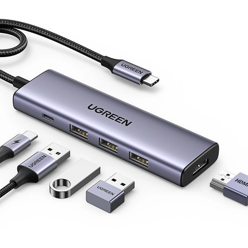 Hub USB UGREEN Docking station CM511 (15597), Incarcare rapida, Type-C to 3x USB, Type-C PD100W, HDMI 4K@60Hz, 5Gbps, Plug&Play, gri