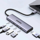 Hub USB UGREEN Docking station CM511 (15597), Incarcare rapida, Type-C to 3x USB, Type-C PD100W, HDMI 4K@60Hz, 5Gbps, Plug&Play, gri