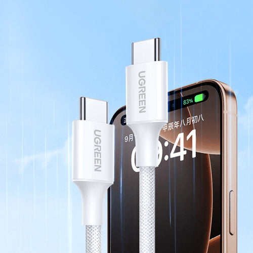 Cablu UGREEN de date L501 (35465), USB-C to USB-C, 3A, 60W, 1m, Nylon, gri