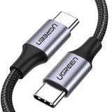 Cablu UGREEN de date US261 (50152), USB-C to USB-C, 3A, 60W, 2m, Nylon, gri
