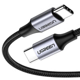 Cablu UGREEN de date US261 (50152), USB-C to USB-C, 3A, 60W, 2m, Nylon, gri