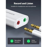 Adaptor UGREEN External Sound Adapter US205 (30143), USB to 2x Jack, Plug & Play, Windows, Mac Os, Linux, 15cm, Alb