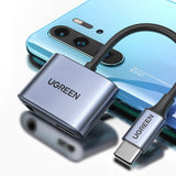 Adaptor UGREEN Audio Adapter CM231 (60164), Type-C to Jack 3.5mm, USB-C, Stereo, Line Control, Microphone Input, PD30W