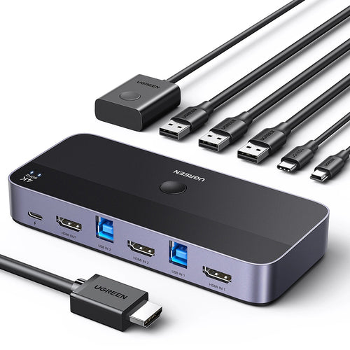 Adaptor UGREEN KVM Switch CM664 (15707), 2x HDMI 4K@60Hz, 2x USB-B, Mini USB to HDMI, 3x USB, USB-C, 5Gbps, Support 3D