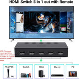 Adaptor UGREEN KVM Switch CM568 (90512), 5x HDMI, IR to HDMI 4K@60Hz, RGB Video, Supports 3D, Telecomanda, Lpcm2.0