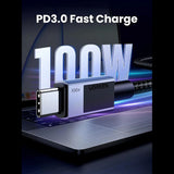 Cablu UGREEN de date L512 (45065), USB-C to Type-C, Incarcare rapida, PD100W, 5A, 480Mbps, 3m, gri