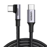 Cablu UGREEN de date US334 (70643), USB-C to USB-C 90 Degree Cable, Incarcare rapida 5A, 100W, 1m, Nylon, gri