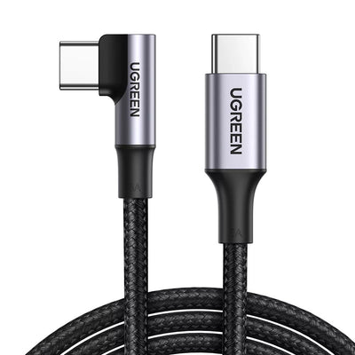 Cablu UGREEN de date US334 (70643), USB-C to USB-C 90 Degree Cable, Incarcare rapida 5A, 100W, 1m, Nylon, gri
