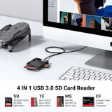 Cititor de carduri UGREEN Card Reader 4in1 CR125 (30333), USB3.0 to 1x SD Slot, 1x TF Slot, 1x CF Slot, 1x MS Slot, 170MB/s, negru