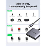 Cititor de carduri UGREEN Card Reader CM387 (80798), Type-C to USB, TF/SD Card, Plug&Play, 2TB, gri