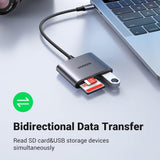 Cititor de carduri UGREEN Card Reader CM387 (80798), Type-C to USB, TF/SD Card, Plug&Play, 2TB, gri