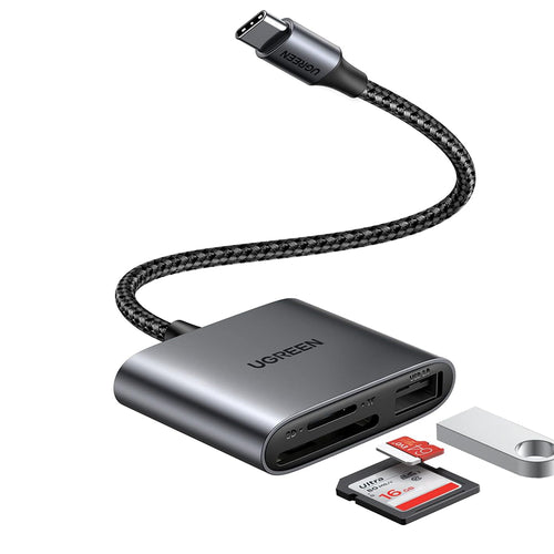 Cititor de carduri UGREEN Card Reader CM387 (80798), Type-C to USB, TF/SD Card, Plug&Play, 2TB, gri