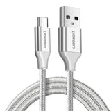 Cablu UGREEN de date US288 (60133), USB to Type-C, Incarcare rapida, 3A, 18W, 480Mbps, Nylon Braided, 2m, alb