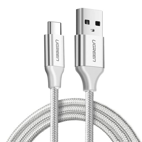 Cablu UGREEN de date US288 (60133), USB to Type-C, Incarcare rapida, 3A, 18W, 480Mbps, Nylon Braided, 2m, alb