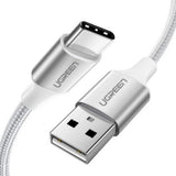 Cablu UGREEN de date US288 (60133), USB to Type-C, Incarcare rapida, 3A, 18W, 480Mbps, Nylon Braided, 2m, alb