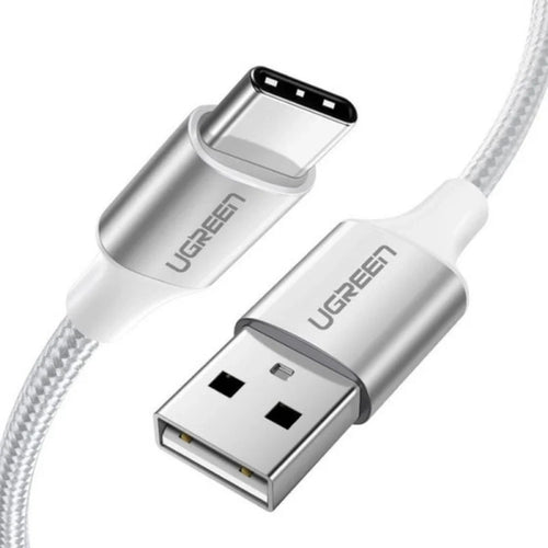 Cablu UGREEN de date US288 (60133), USB to Type-C, Incarcare rapida, 3A, 18W, 480Mbps, Nylon Braided, 2m, alb