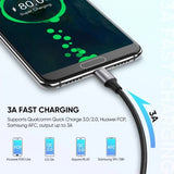 Cablu UGREEN de date US288 (60133), USB to Type-C, Incarcare rapida, 3A, 18W, 480Mbps, Nylon Braided, 2m, alb