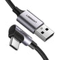Cablu UGREEN de date Right Angle US284 (70255), USB to Type-C, Incarcare rapida, 18W, 3A, 480Mbps, QC3.0, 3m, gri