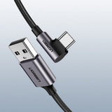 Cablu UGREEN de date Right Angle US284 (70255), USB to Type-C, Incarcare rapida, 18W, 3A, 480Mbps, QC3.0, 3m, gri