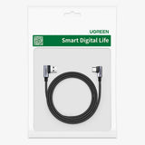 Cablu UGREEN de date Right Angle US176 (20857), USB to Type-C, Incarcare rapida, 18W, 3A, 2m, gri