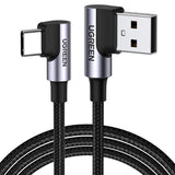 Cablu UGREEN de date Right Angle US176 (20856), USB to Type-C, Incarcare rapida, 18W, 3A, 1m, gri