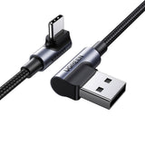 Cablu UGREEN de date Right Angle US176 (20856), USB to Type-C, Incarcare rapida, 18W, 3A, 1m, gri