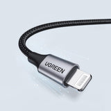 Cablu UGREEN de date US199 (60156), USB to Lightning, Incarcare rapida 2.4A, 480Mbps, 1m, gri