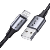 Cablu UGREEN de date US199 (60156), USB to Lightning, Incarcare rapida 2.4A, 480Mbps, 1m, gri