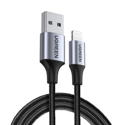 Cablu UGREEN de date US199 (60156), USB to Lightning, Incarcare rapida 2.4A, 480Mbps, 1m, gri