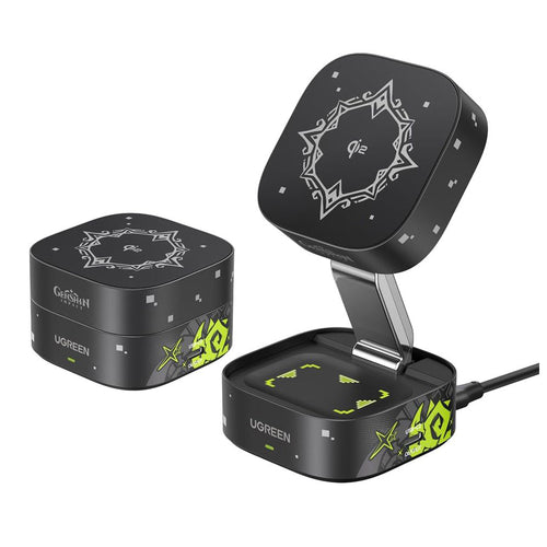 Incarcator wireless UGREEN Genshin Impact Ed.W702 (35316GI), MagFlow, Qi2, 15W, 2x USB-C, Pliabil, 3A, Cable, 1m, negru