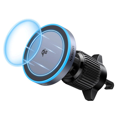 Suport auto UGREEN cu Wireless Charging W708 (35970), pentru Grila ventilatie, Qi2 15W, LED, N52 Magnets, Integrat Smart Chip, gri
