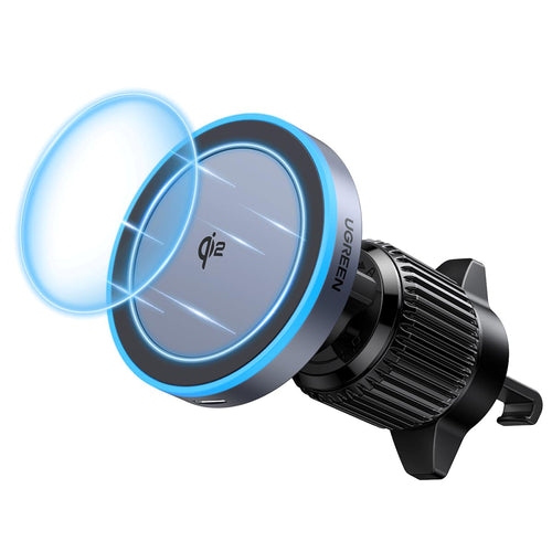 Suport auto UGREEN cu Wireless Charging W708 (35970), pentru Grila ventilatie, Qi2 15W, LED, N52 Magnets, Integrat Smart Chip, gri