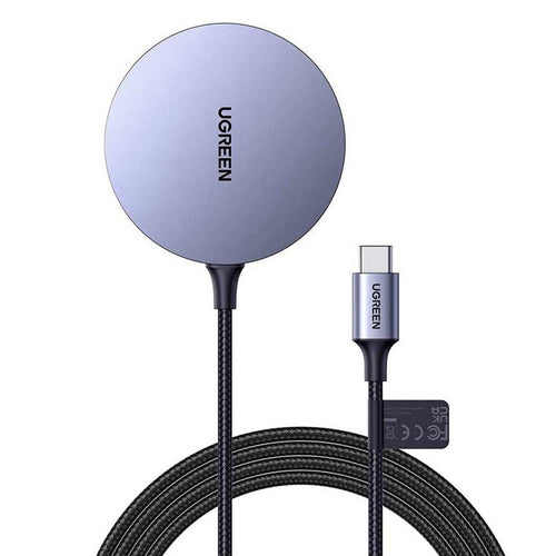 Incarcator wireless UGREEN Incarcator Wireless CD245 (30233), Qi, 15W, MagSafe, Aluminum Alloy, Strong Magnets, USB-C Cable Included, 1.5m, gri