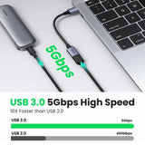 Adaptor UGREEN OTG Adaptor Cablu US378 (70889), Type-C to USB, Plug & Play, 5Gbps, Braided Nylon, 15cm, Gri
