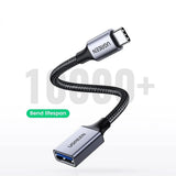 Adaptor UGREEN OTG Adaptor Cablu US378 (70889), Type-C to USB, Plug & Play, 5Gbps, Braided Nylon, 15cm, Gri