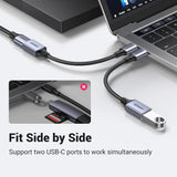 Adaptor UGREEN OTG Adaptor Cablu US378 (70889), Type-C to USB, Plug & Play, 5Gbps, Braided Nylon, 15cm, Gri
